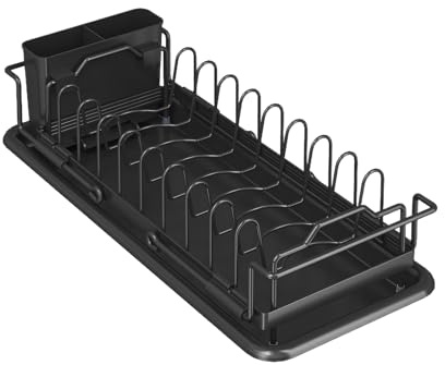 Rack di piatti da bancone da cucina - Dissipatore per piatti regolabile, stazione di asciugatura resistente allo scivolamento, portapadella multiuso, organizer per vetreria, mensola per lavello, porta