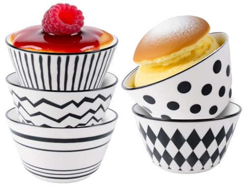 Set di 6 pirottini per crème brûlée, 425 g, piccoli stampini colorati in porcellana per crème brûlée, soufflé, con coperchi, tazze in ceramica per crema pasticcera, lavabili in lavastoviglie e