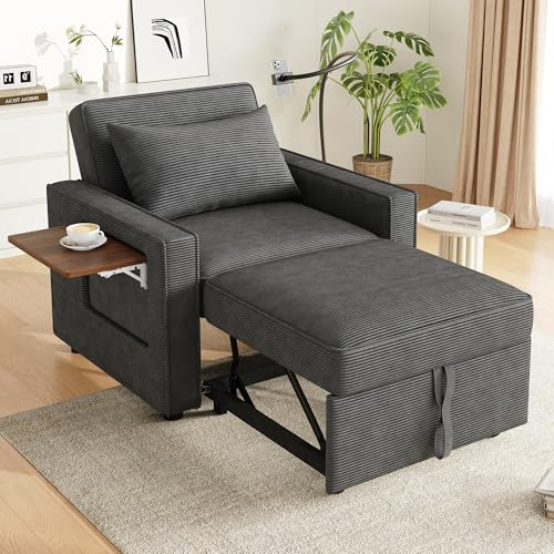 Idemon Sofá multifuncional plegable con puerto de carga USB y soporte para teléfono móvil, silla de relajación de 1 plaza, sofá cama, transformable, ahorrador de espacio para sala de estar y