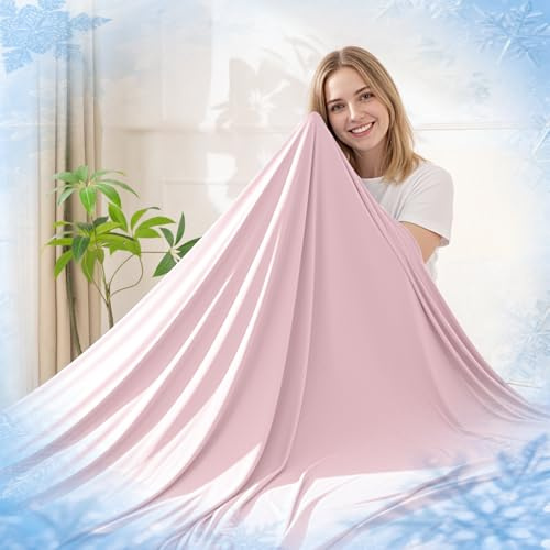 Cooling Blanket for Hot Sleepers, Double-Sided Cold Blanket with Japanese Q-Max >0.5 Arc-Chill Fibers, Lightweight & Breathable Summer Blanket for Couch, Travel, Minimalist Texture Pink,127 x 152 cm