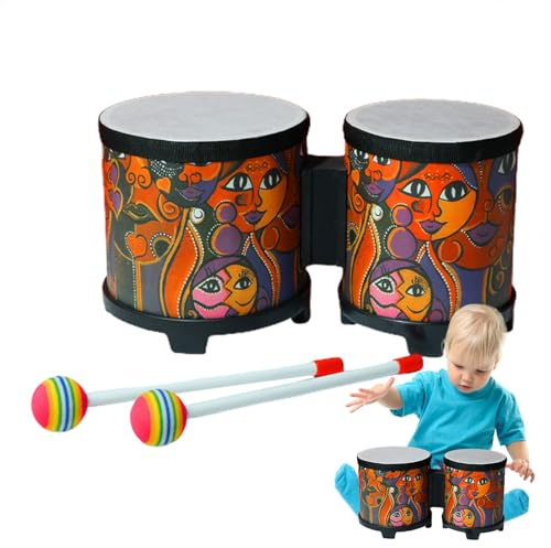 Set di Bongos – Legno ABS 31 x 15 x 16 cm | Strumento di Percussione in legno | Strumenti musicali in Boiş fatti a mano con 2 bacchette colorate | Regalo di Natale compleanno