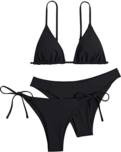 Generisch Femmes 3 pièces Bandeau Bandage Bikini Ensemble Push Up Brésilien Maillots de Bain Beachwear Maillot de Bain Sexy Bikini, Noir , XS