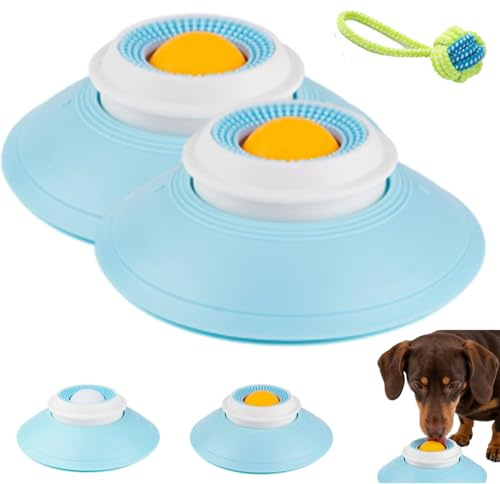 Dog Lick Sphere, Anti-Slip Slow Feeder Bowl with Suction Base, Liquid Lick Ball Bowl, Cleanses The Tongue Coating & Slows Down Eating for Small Medium Large Dogs & Cats (2pcs-Yellow)