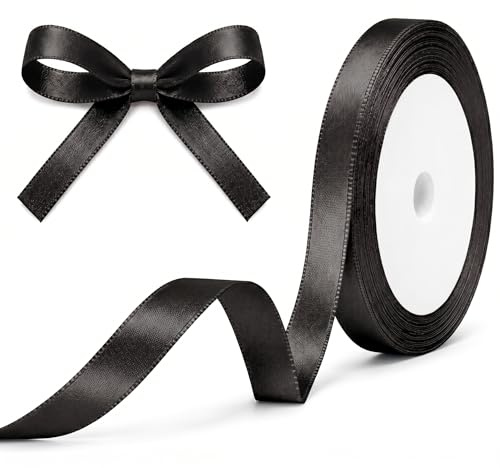 XEANCO 10mm Black Satin Ribbon, Polyester Ribbon, Enhance Your Crafts & Celebrations, Best for Gift Wrapping, Decorations, Wedding Car Ribbon, Ribbons for Crafting & Bows