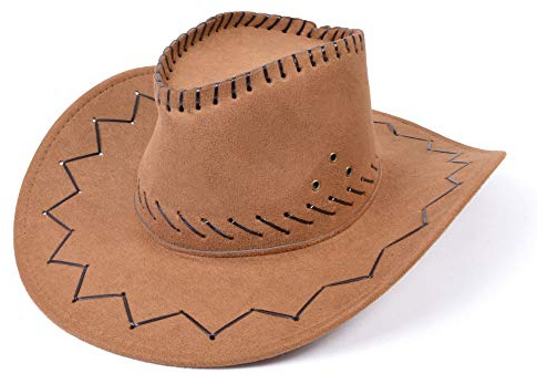 Bristol Novelty BH425 Cowboy Hat Leather Stitched Brown, Unisex-Adult, One Size Halloween