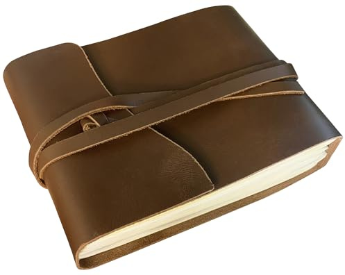 Leather Photo Album - Full Grain Vintage Picture Scrapbook, Medium | Holds 100 4x6 or 5x7 Photos, Handcrafted, 100 pages with interleaf sheets, Family Keepsake, Wedding Anniversary Memory Book