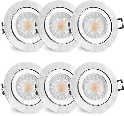 SSC-LUXon 6er Set RW-2 Bad Einbaustrahler GU10 LED - inkl. wechselbarem LED GU10 3W drei einstellbaren Lichtfarben 3CCT - 6x Spot gebürstet rund IP44 Bad & Küche