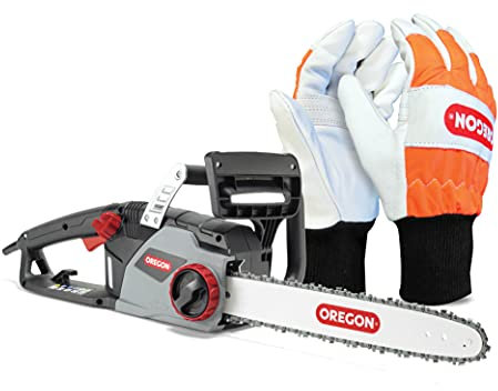 OREGON CS1400 2400 W Electric Chainsaw, Powerful Electric Saw with 16-Inch (40 cm) Guide Bar DuraCut Saw Chain (612000) & Large Chainsaw Protection Gloves