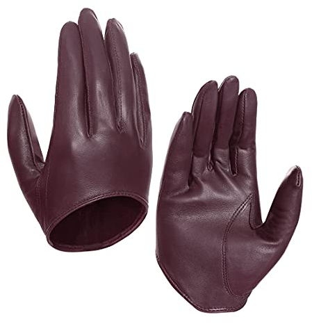 Harssidanzar Damen Lammfell Leder Half Palm Short Handschuhe ungefüttert GL011EU, Burgund, M