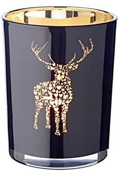 EDZARD Photophore Fancy - Motif cerf - Extérieur Noir/intérieur doré - Hauteur : 13 cm - Diamètre : 10 cm