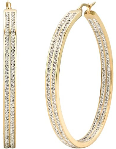 Diamday Women's Stainless Steel Pierced Large Hoop Earrings with Rhinestone