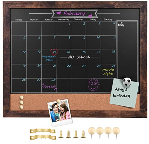 TORASO Pizarra magnética y tablero de corcho, 13 x 17 pulgadas, pizarra de tiza combinada y tablero de anuncios, pizarra rústica enmarcada / calendario/tablero combinado de corcho (ZHHB-BN-3442)