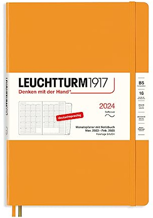 LEUCHTTURM1917 367568 Monatsplaner & Notizbuch Composition (B5) 2024, 16 Monate, Softcover, Rising Sun, Deutsch
