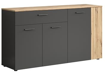 trendteam smart living - Esteban - Aparador - Antracita/Roble - Highboard - Cómoda - Ancho x Alto x Profundidad 150 x 83 x 42 cm - Aspecto Acanalado - con cajón Grande y 3 estantes Ajustables