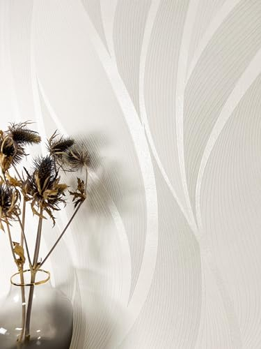 NEWROOM Papier peint Blanc Vague Intissé - Rayures Crème Beige clair Ligne Texture Moderne