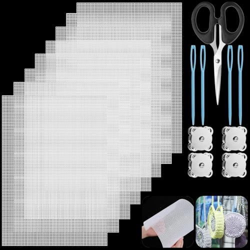 Realure 8 Fogli di Tela a Rete di Plastica Kit, Rete Canvas per Borse Uncinetto 30x20cm, Bianco Fori da 2,5mm, Fogli Rete Plastica, Accessori Rete per Borse Uncinetto, Borse Fai a Te, Ricamo