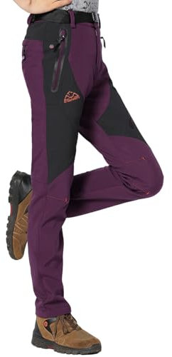 Rdruko Softshellhose Damen Winter Snowboardhose Gefüttert Warm Skihose Wasserdicht Winterhos Outdoorhose Wanderhose Trekkinghose mit Taschen (Violett, M)
