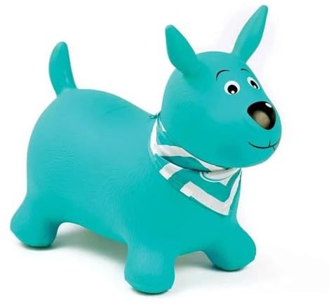 Ludi – Perro Saltador Azul – 58 x 27 x 48 cm – Juguete dinámico de PVC con Asas ergonómicas y Bandana Personalizable – para Interior y Exterior – Incluye Sistema de inflado – a Partir de 10 Meses