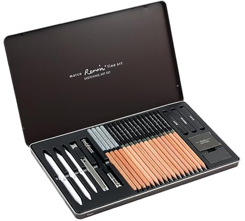 MARCO Skizzen Zeichen Bleistift Set 27 Stück Skizzier-Set Geschenke für Kunststudenten Skizzieren, Färben und Mischen geeignet, ideal für Anfänger und erfahrene Künstler（27 Stück）