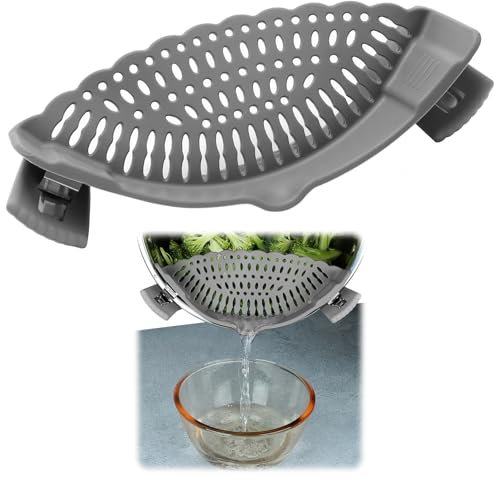 Clip On Silicone Pasta Drainer, Silicone Pasta Colander Strainer for Pots and Pans, Heat Resistant Snap Colander for Vegetables, Noodles, Spaghetti