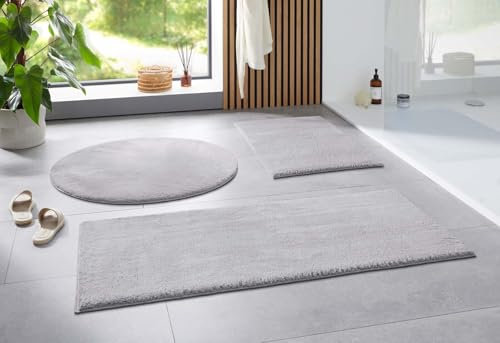 Taracarpet Badematte Uni Boho rutschfest, waschbar, Badezimmer-Teppich, Bad-Vorleger, WC Deko, Duschvorleger für Dusche und Badewannen weich und als Set kombinierbar Grau 060x120 cm