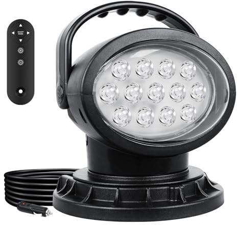 SKYWORLD Fjärrkontroll 39 W 360° roterande LED-sökbelysning – vattentät 65 – nödspotlight för lastbilar, SUV:ar, båtar, terrängfordon (kraftig, långdistansbelysning)