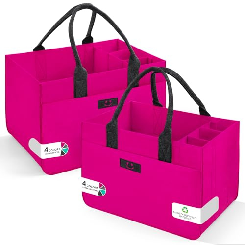 Eurhomewit filt shoppingkorgar, filtväska, shoppingväska med fack, filtväska, stor 30 l, vikbar flaskväska, vedväska, klädkorg, leksaksväska (miley magenta mörkgrå/2 stycken)