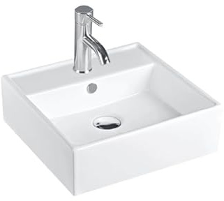 Lavabo de Baño Lavabo de baño, lavabo cuadrado sobre encimera, lavabo de cerámica, lavabo for el hogar, lavabo de baño, lavabo artístico Lavabo de Tocador Para Encimera de Baño(410*410*150mm)