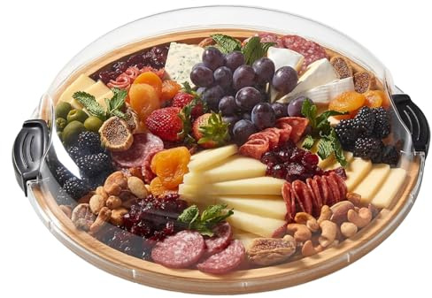 driattie Cheese Board, Wooden Food Platter With Lid, Round Charcuterie Serving Tray For Kitchen Buffet Wedding Picnic Holiday Outdoor Party Camping Restaurant Pool Gathering Appetizer