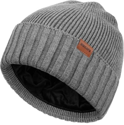 Wmcaps Winter Beanie for Men Women, Fleece Lined Beanie Soft Thermal Warm Unisex Knit Hat Skull Caps for Cold Weather Outdoor, Christmas Practical Gift for Men Women, Grey