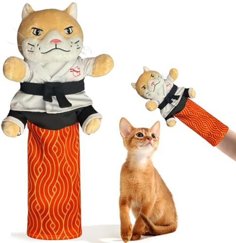 Valicaer Ka-rate Ki-tty Cat Wrestling Glove with Arm Sleeve, Ka-rate Ki-tty for Cat Wrestling Puppet,Cats wrestl-ing toy with Movable Legs & Catnip Pouch
