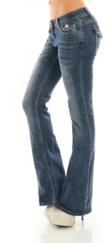 Miss RJ Jean bootcut pour femme - Avec poche à rabat, bleu, L