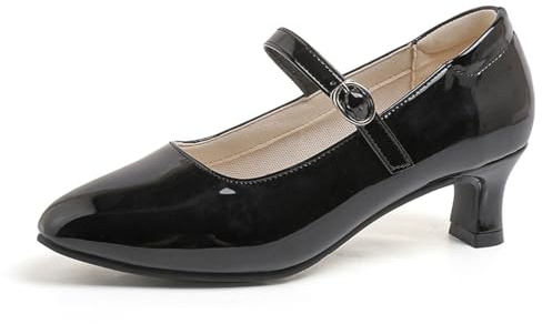 Chaussures Dirndl pour femme - Escarpins pour fête de la bière - Avec lanières - Élégantes - Escarpins à bout rond - Chaussures basses avec talon - Chaussures de mariage pour mariage et fête, Noir