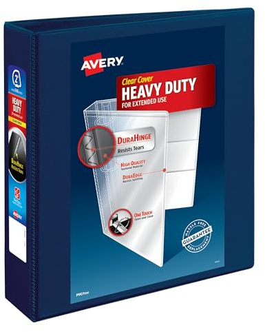 Avery Heavy-Duty View 3 Ring Binder, 2 One Touch EZD Rings, 1 Navy Blue Binder (79802)