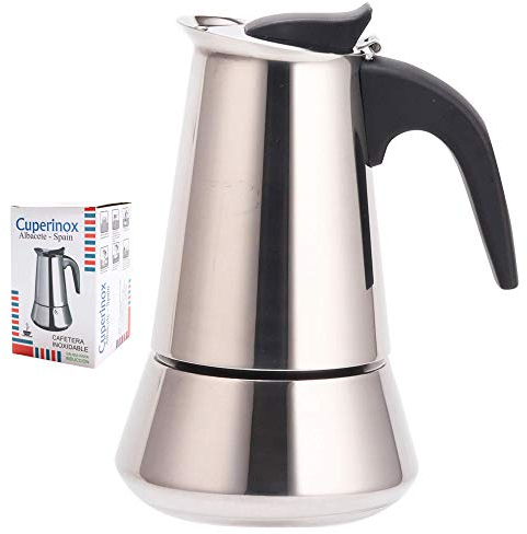 CUPERINOX Cafetera italiana inducción | 2 tazas | cafetera express para placas y vitroceramicas inducción | acero inoxidable | apto lavavajillas (no incluye molinillo café)