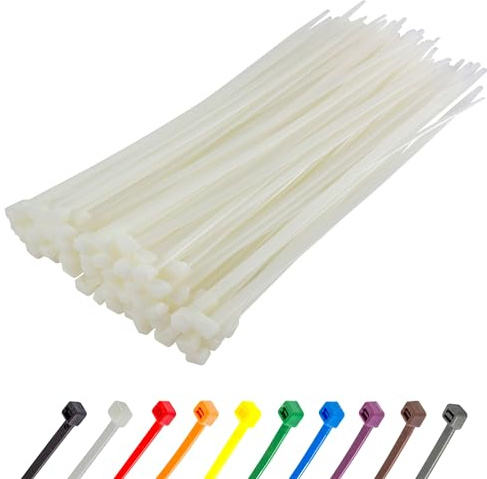 Gocableties Heavy Duty Long White Cable Ties, 370mm x 7.6mm, Pack of 100, Premium Nylon Zip Ties Clear/Natural, Plastic Tie Wraps, Secure Self-Locking Mechanism, for Home, Garden, Office and DIY