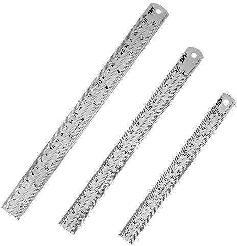 HIHUHEN Rostfritt stål linjal 15 cm + 20 cm + 30 cm kontorslinjal 3 delar set metalllinjaler kit för teknik, undervisning (3 x linjal)