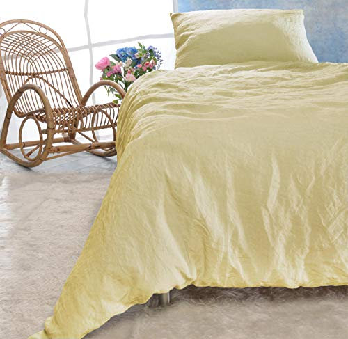 Wohnen & Accessoires GmbH & Co. KG Leinen-Bettwäsche Set Sintra 155x220cm + 40x80cm vanille-gelb