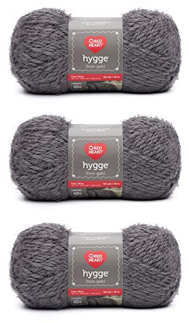 Red Heart Hygge Yarn, 3 Pack (5 Ounce), Sterling 3 Count | #5 Bulky Weight Yarn, 70% Acrylic 30% Nylon Crochet Yarn for Sweaters, Scarves, Hats, and Blankets, 132 yards, 141g/5oz
