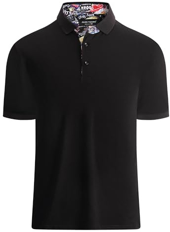 Alex Vando Mens Polo Shirts Short Sleeve Regular Fit Fashion Designed Shirt,Black,XLarge