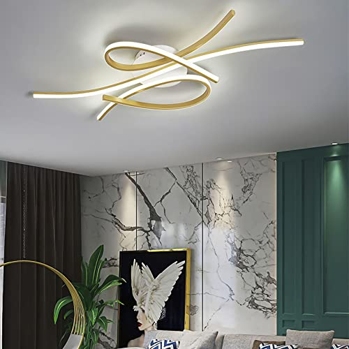 Bellastein LED Deckenleuchte Dimmbar Deckenlampe Modern Wohnzimmerlampe Schlafzimmerlampe Decke mit Fernbedienung Innen Design Deckenbeleuchtung für Wohnzimmer Küche Arbeitszimmer Büro (Gold, 100CM)
