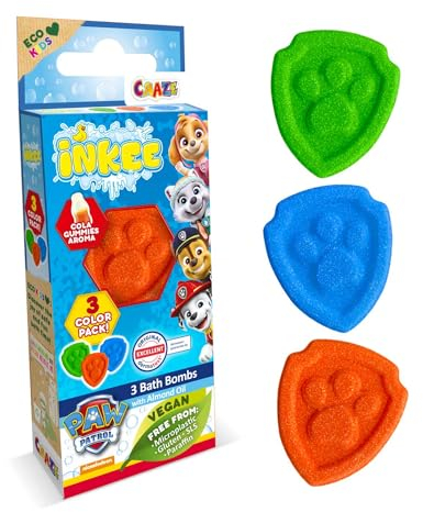 INKEE PAT PATROUILLE | Pack de 3 Bombes de bain enfant PAT PATROUILLE, Boule de bain parfum Cola à l'huile d'amande douce, testé dermatologiquement, 3x15g