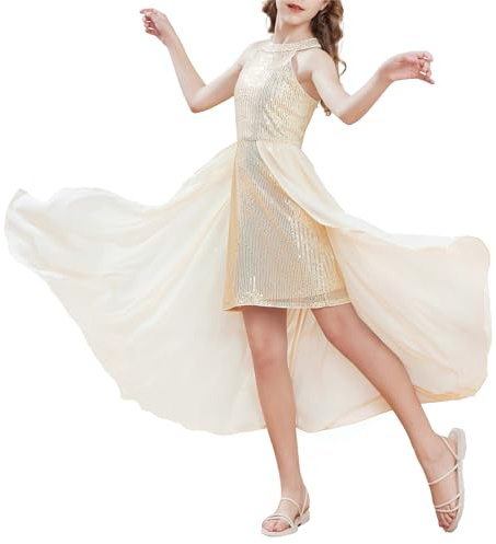 GRACE KARIN Girl Shiny Sequin Midi Dress A-Line Swing Party Flower Dress
