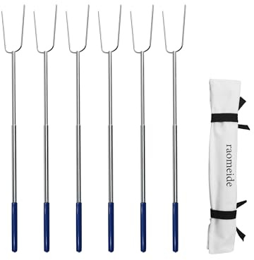 RAOMEIDE 32 Heavy Duty Hot Dog Roasting Sticks for Campfire, Smores Sticks for Fire Pit Long, Marshmallows Skewers (6 Pack)