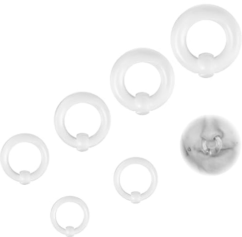 ZS 6 st pärlringar med fångande våraction BCR kulringar, 12 G - 0 G PA-ring, akryl näsa septumringar töjbar piercad kroppssmycken för män kvinnor