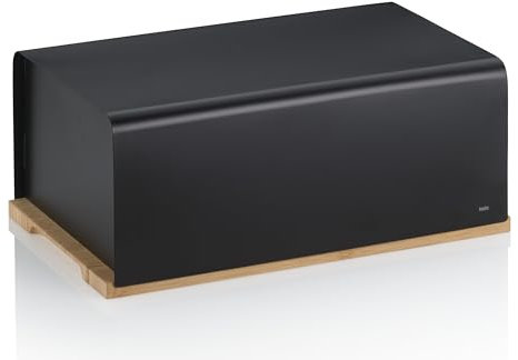 kela Brotkasten schwarz 38x23x16cm, FSC Bambusauflage als Schneidebrett, matte Metall Brotbox, KIRIL, Brotaufbewahrungsbox