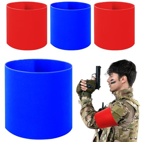 CHCAES 4 Stück Airsoft Armbinden Team Rot Blau Armbinde mit Klett Armbinde Softair Armband Binde 11 * 45cm für Schule Vereine Mannschaften