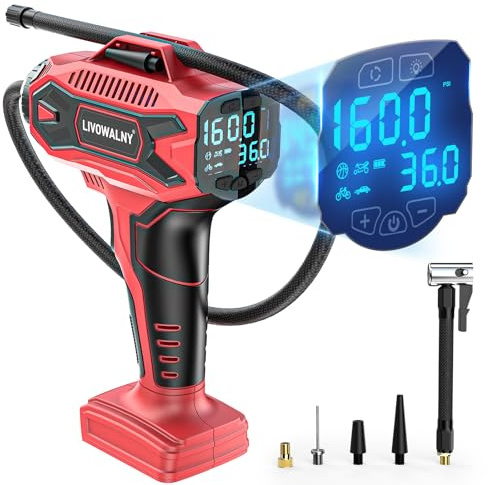 Tire Inflator Air Compressor Compatible with Milwaukee 18V Battery, LIVOWALNY 160PSI Cordless Portable Electric Air Pump with Digital Pressure Gauge for Car Motorcycles Bike Ball Auto (No Battery)