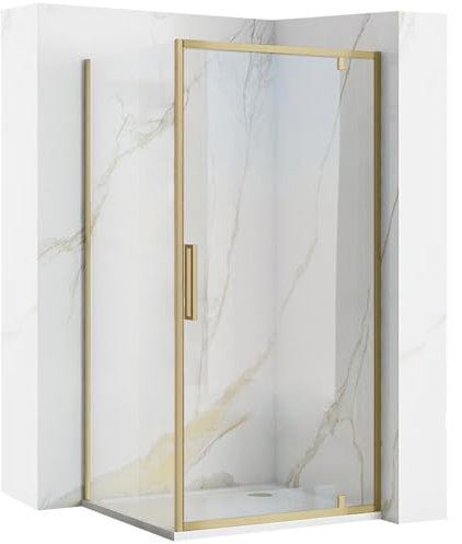Rea Box doccia Rapid Swing Brush Gold 90x90 Cabina Doccia senza piatto doccia Vetro di sicurezza temperato Transparentne 6mm (Oro spazzolato) porta: 90 parete: 90 cm