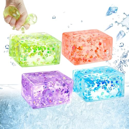Gytera 4 Pack Stress Balls for Adults Fidget Toys, Silicone Squishy Toys Squeeze Cubes Sensory Toys for Autism, Stress Toys for Adults Stocking Stuffers
